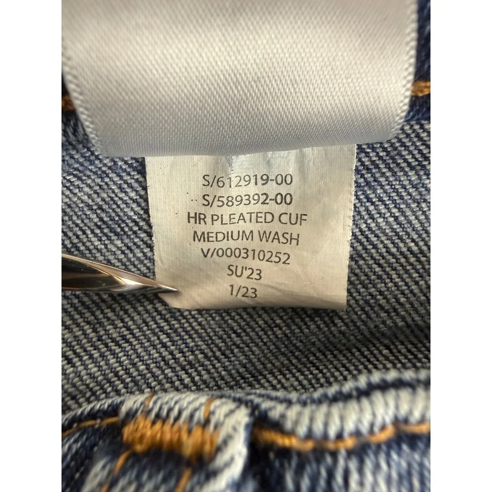Banana Republic Wide Leg Crop Jeans Womens 31/12 Blue Raw Hem Pleated Denim